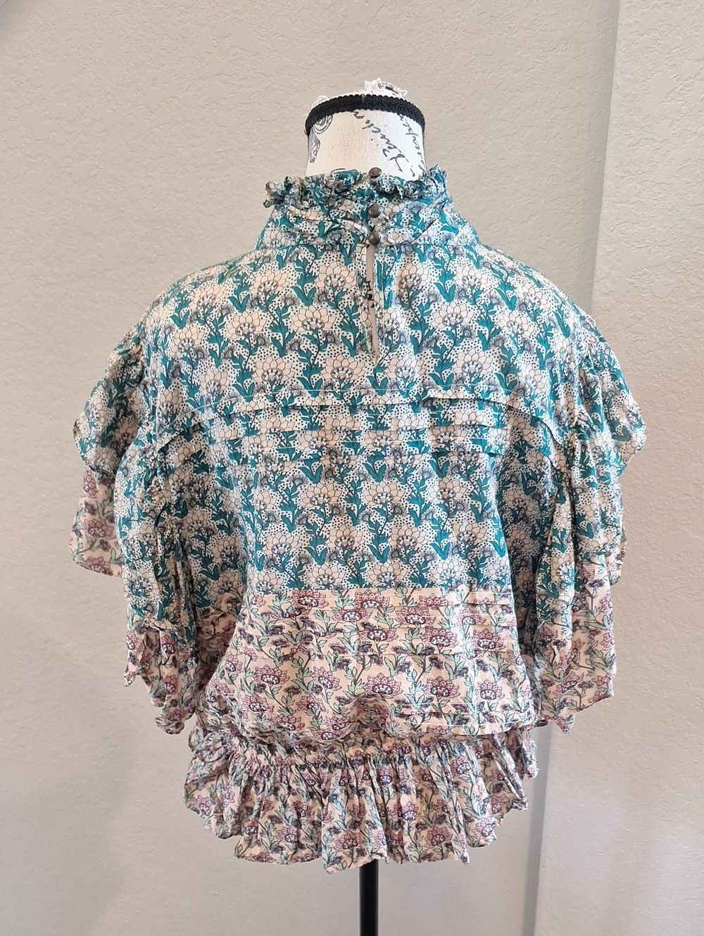 Anthropologie Let Me Be High-neck Printed Peasant Blouse Flutter Sleeve Size XL - Picture 8 of 15